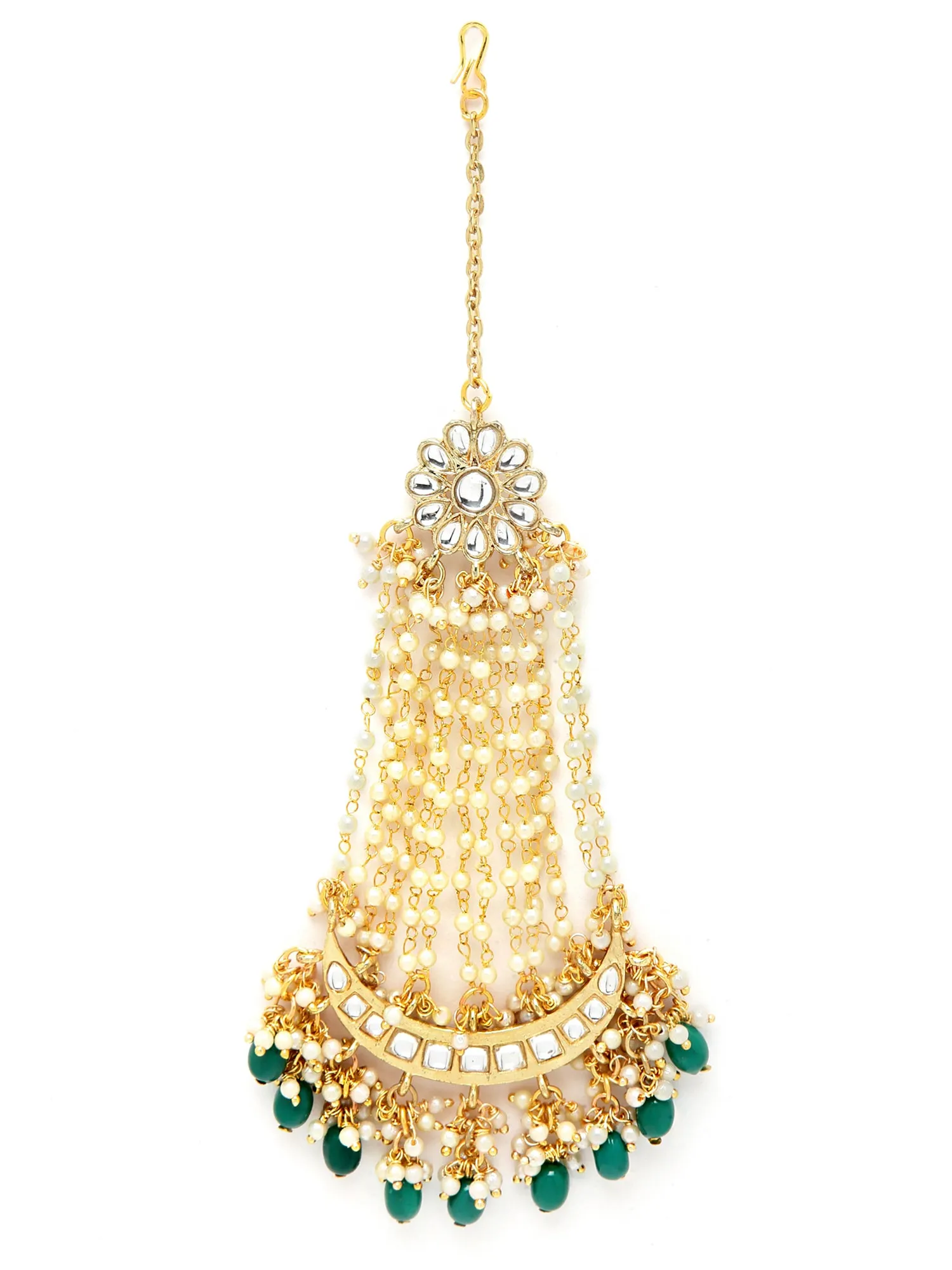 Green Tumble Gold Plated Handcrafted Kundan Passa for Women
