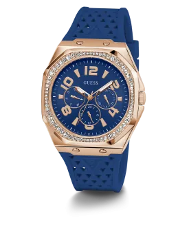 GUESS Ladies Blue Rose Gold Tone Multi-function Watch