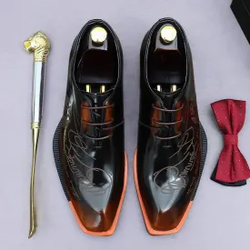Hnzxzm Embossed Printed Business Formal Cowhide Shoes Men's Oxfords Genuine Leather Casual Lacquered Shiny Leather British Men's Shoes