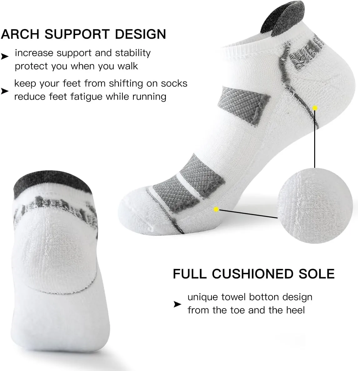 JOYN??E 10 Pairs Men Ankle Sport Breathable Workout Tab Socks Athletic Running Low Cut Cushion Short Socks