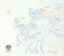 Justice League Original Production Drawing: The Flash, Superman,Wonder Woman,  Green Lantern, and Hawkgirl