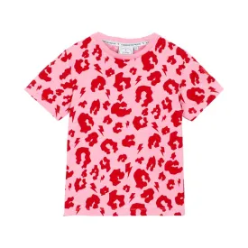Kids T-shirt -  Pink & red leopard and lightning bolt
