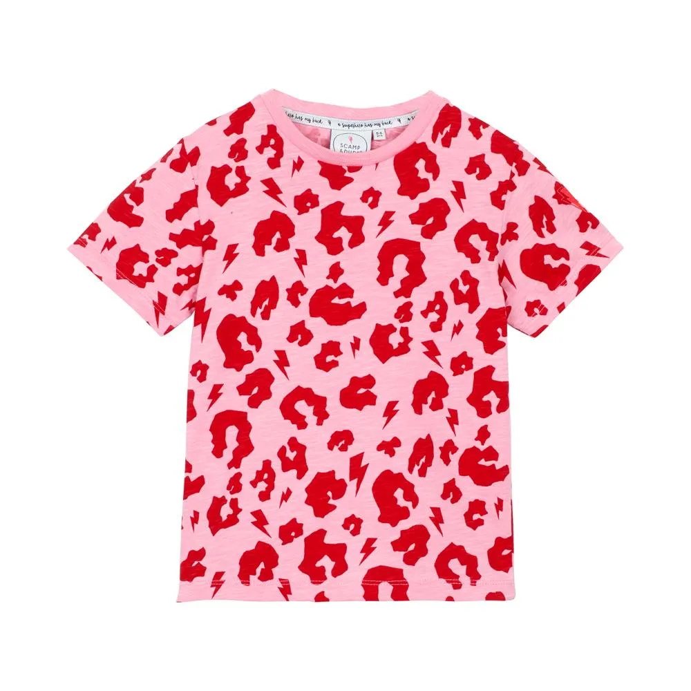 Kids T-shirt -  Pink & red leopard and lightning bolt