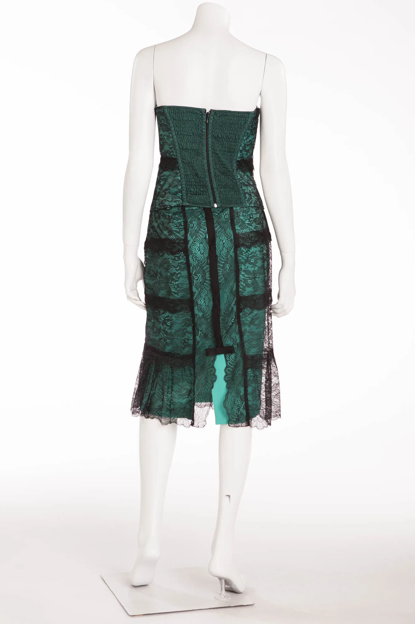 La Perla - 2PC Teal with Black Lace Bustier & Skirt - IT 46