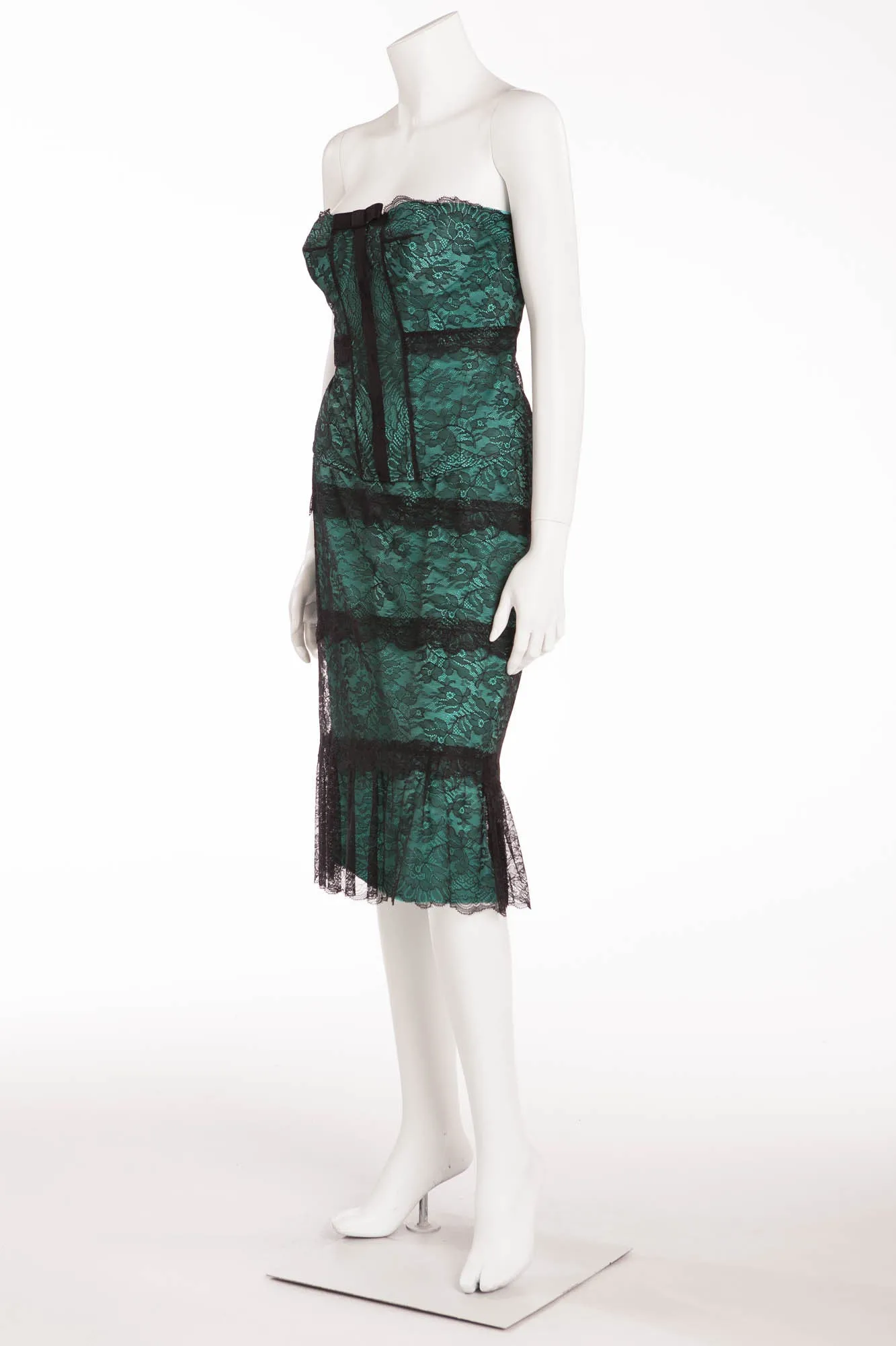 La Perla - 2PC Teal with Black Lace Bustier & Skirt - IT 46