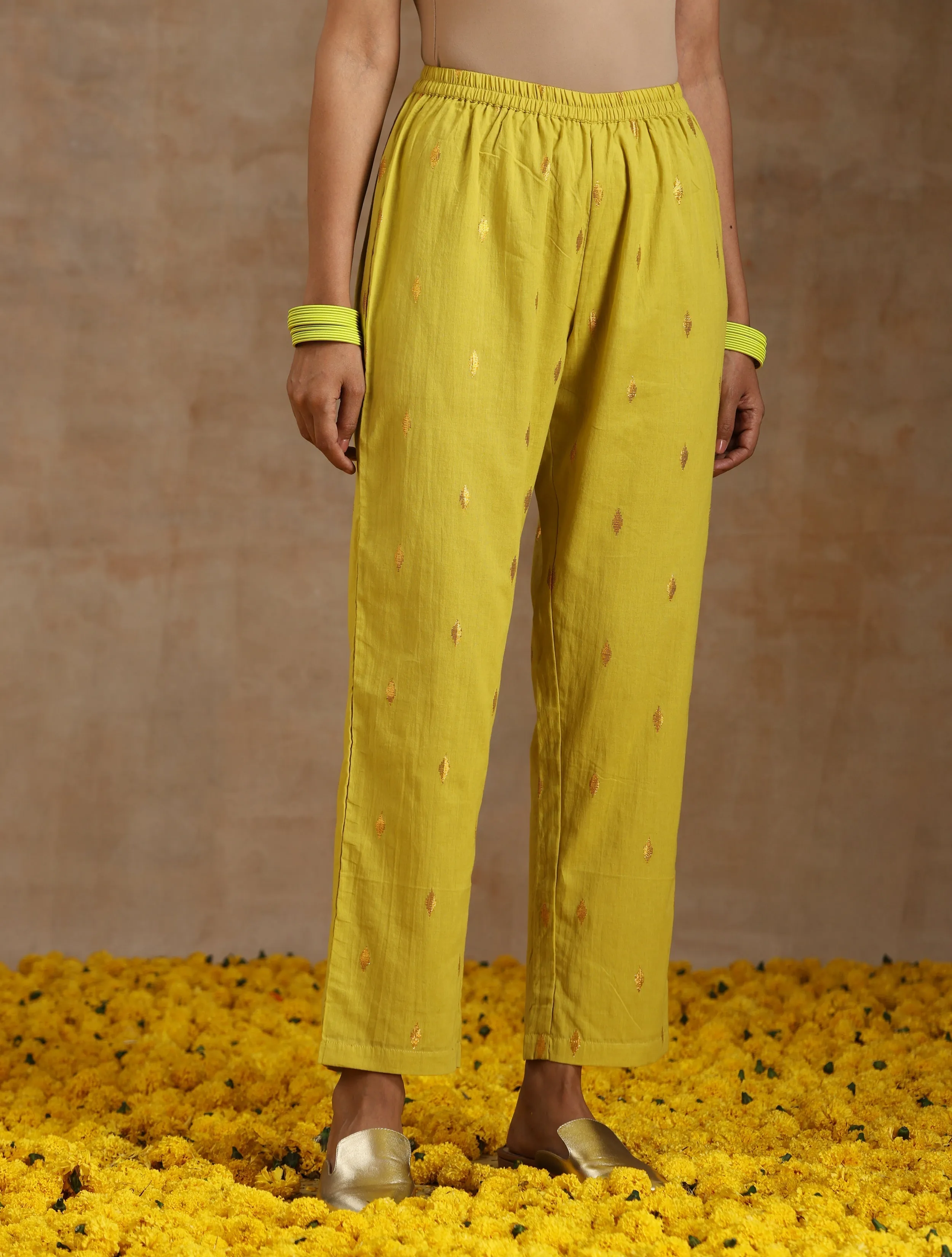 Lime Gold Cotton Handkerchief Kurta Set