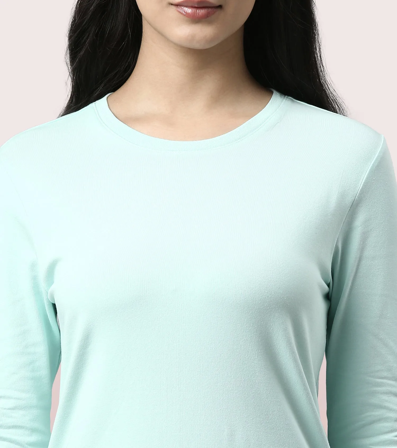 Long Sleeve Basic Crew Tee - Solid | Crew Neck Basic Stretch Cotton Tee