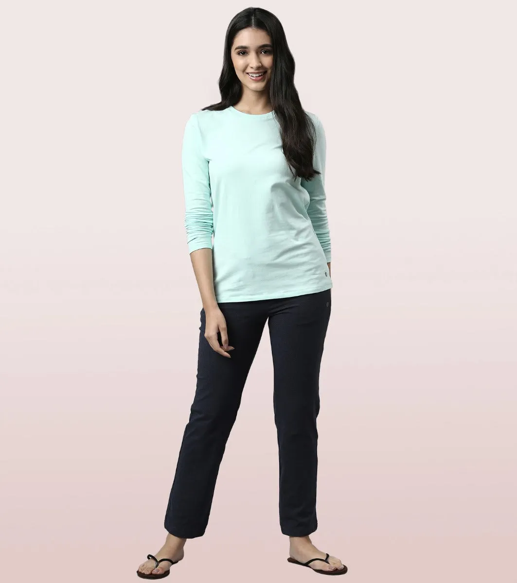 Long Sleeve Basic Crew Tee - Solid | Crew Neck Basic Stretch Cotton Tee