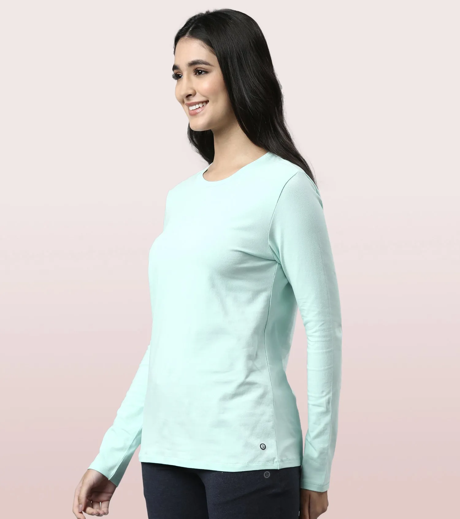 Long Sleeve Basic Crew Tee - Solid | Crew Neck Basic Stretch Cotton Tee