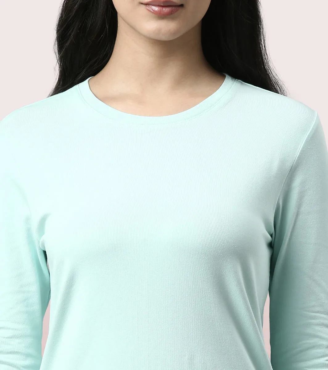 Long Sleeve Basic Crew Tee - Solid | Crew Neck Basic Stretch Cotton Tee