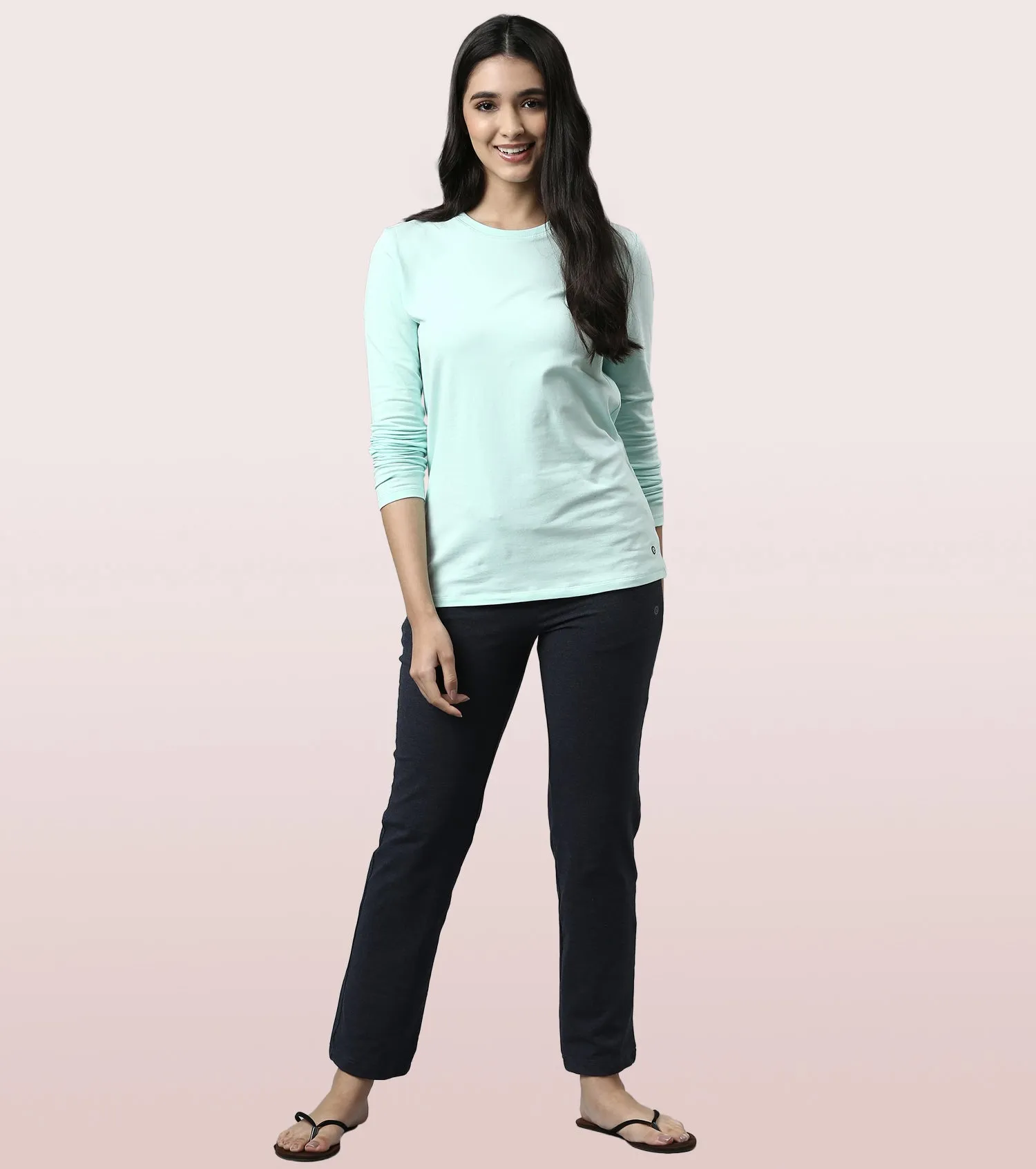 Long Sleeve Basic Crew Tee - Solid | Crew Neck Basic Stretch Cotton Tee