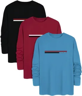 Men's 3 Pack Long Sleeve Shirts Letter Graphic Round Neck Casual T Shirt Top