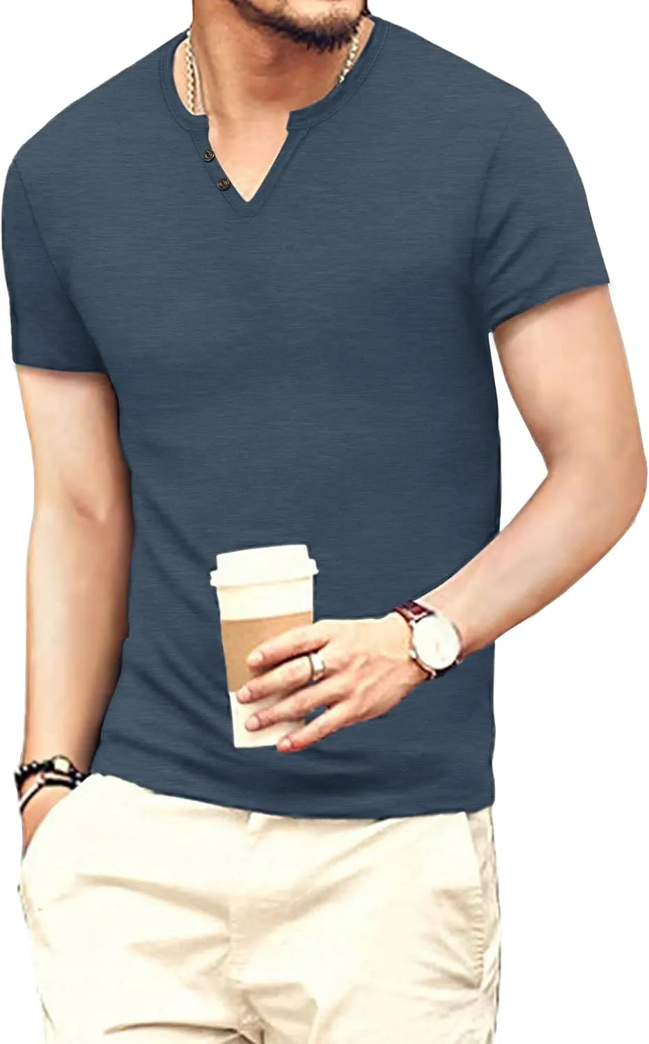 Men's Casual Slim Fit Basic Henley Short/Long Sleeve Fashion T-Shirt