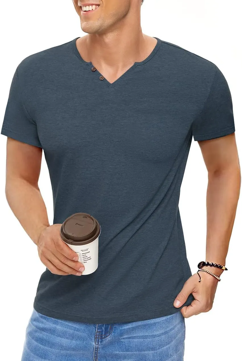 Men's Casual Slim Fit Basic Henley Short/Long Sleeve Fashion T-Shirt