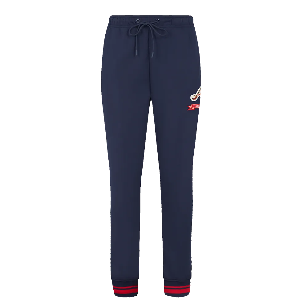 MLB ATLANTA BRAVES PRO PREP WOMEN'S RIB FLC SWEATPANT (MIDNIGHT NAVY/RED/MIDNIGHT NAVY)