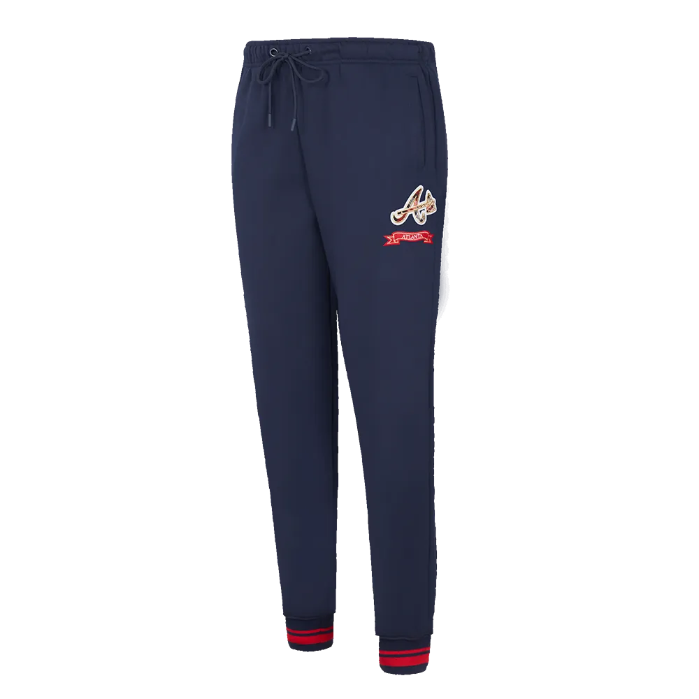 MLB ATLANTA BRAVES PRO PREP WOMEN'S RIB FLC SWEATPANT (MIDNIGHT NAVY/RED/MIDNIGHT NAVY)