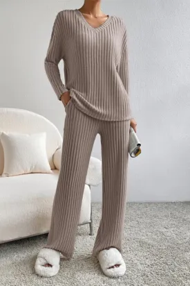 Ribbed V-Neck Shirt / Pants Outfit ( S - 2X )