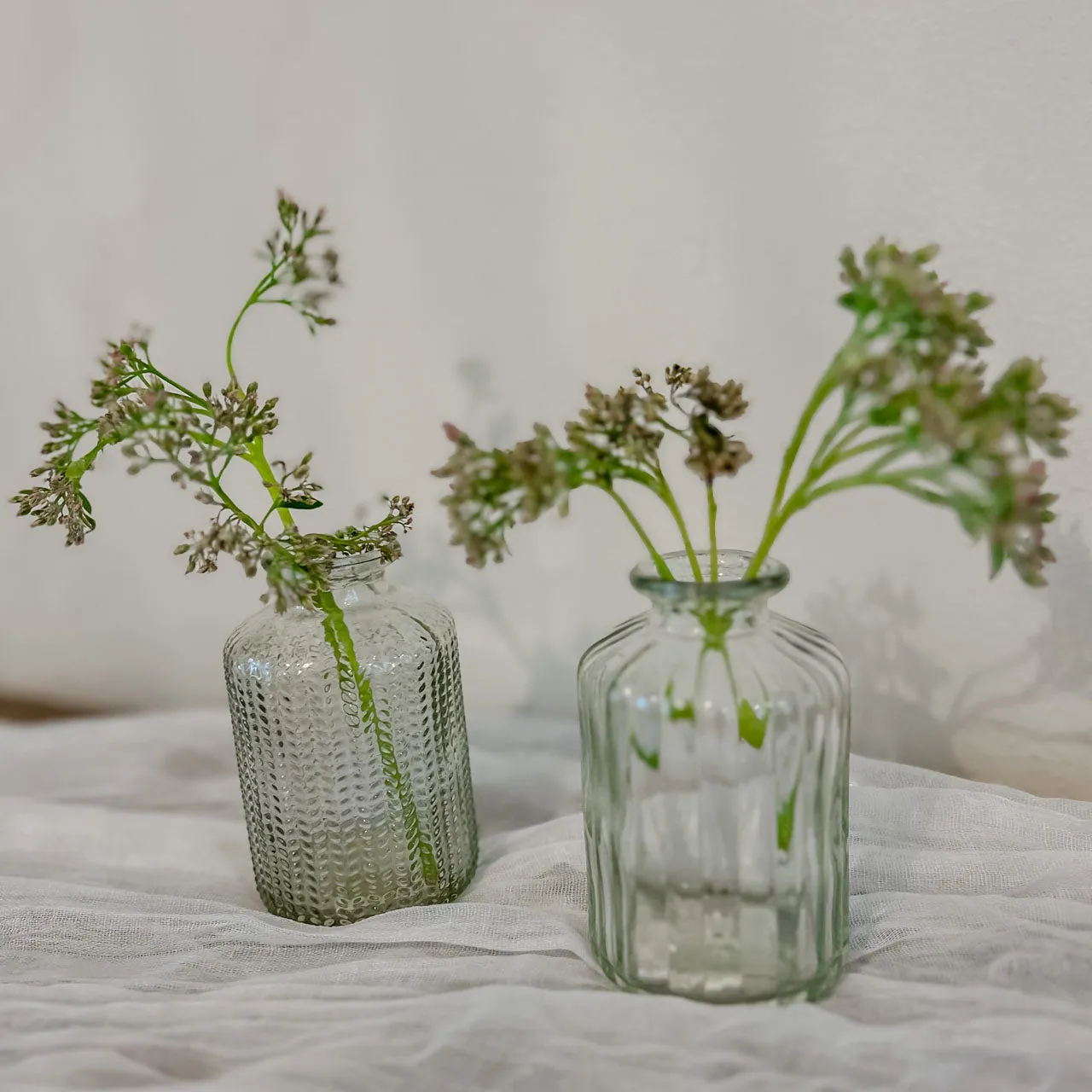 Set Of 2 Clear Pressed Glass Bottle Vases Florence