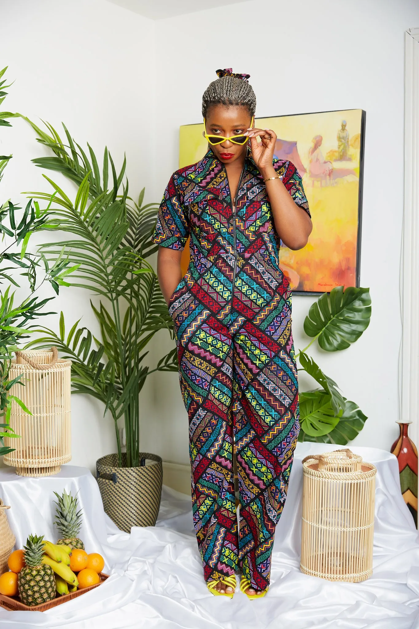 Short Sleeve Pink African Print  Cargo Pant Suit/Jumpsuit - Ozozia