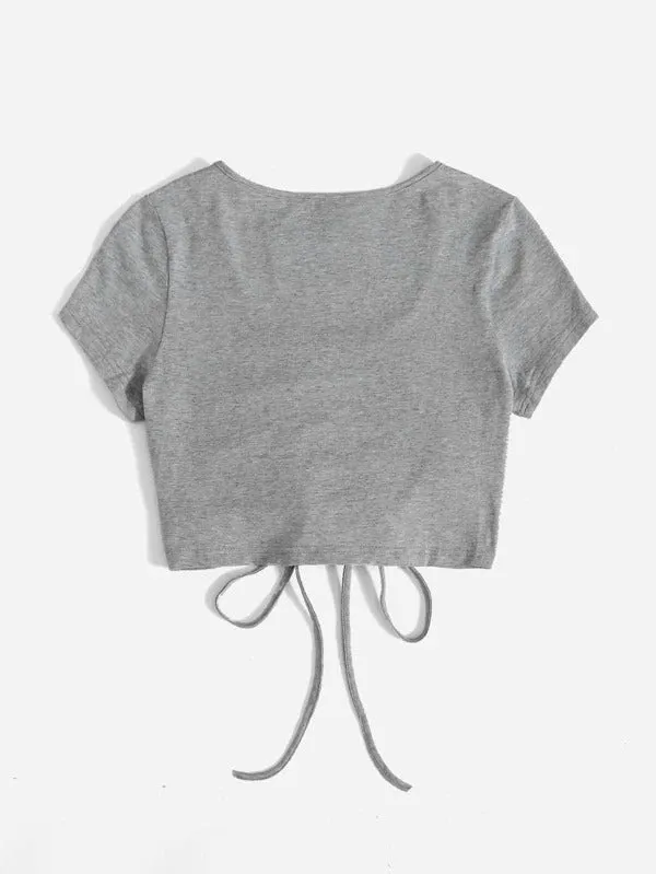 SOLID DRAWSTRING RUCHED TEE