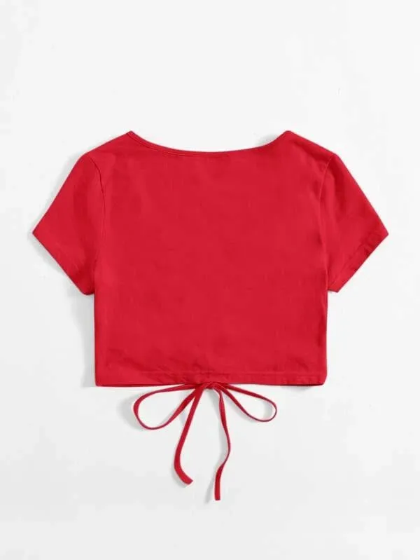 SOLID DRAWSTRING RUCHED TEE