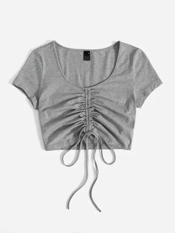 SOLID DRAWSTRING RUCHED TEE