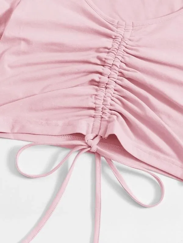 SOLID DRAWSTRING RUCHED TEE