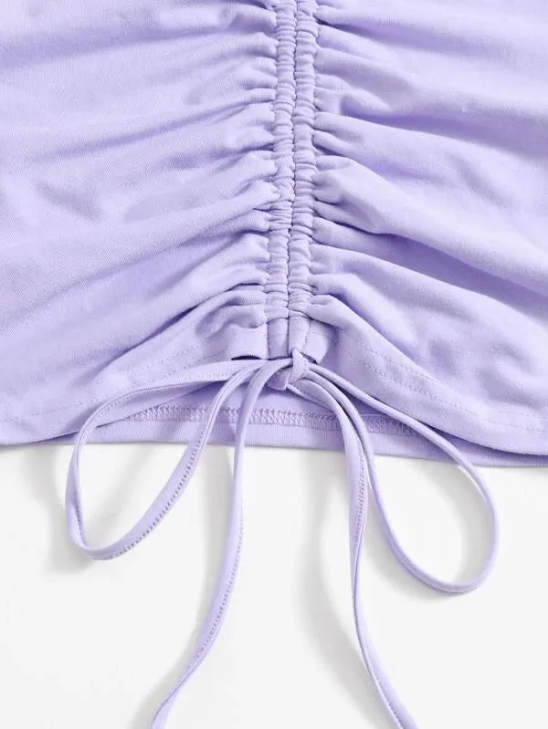 SOLID DRAWSTRING RUCHED TEE