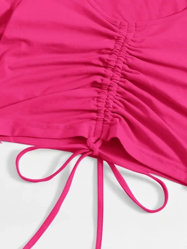 SOLID DRAWSTRING RUCHED TEE