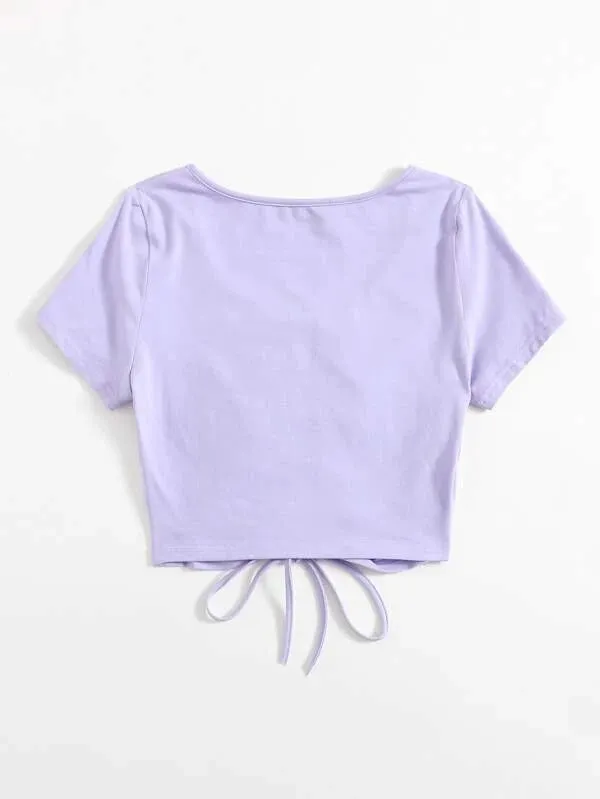 SOLID DRAWSTRING RUCHED TEE