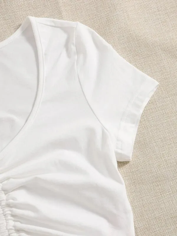 SOLID DRAWSTRING RUCHED TEE