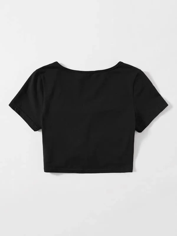 SOLID DRAWSTRING RUCHED TEE