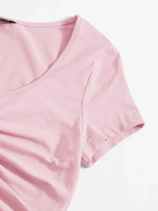 SOLID DRAWSTRING RUCHED TEE