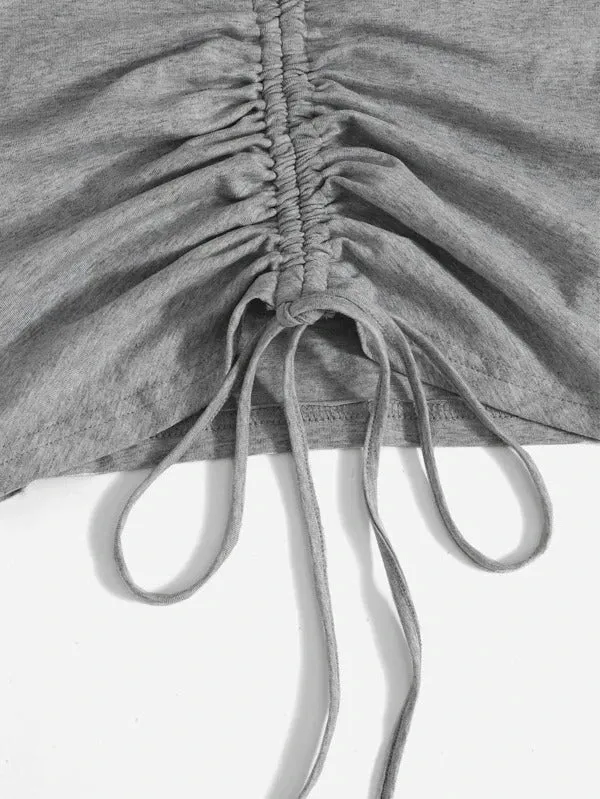 SOLID DRAWSTRING RUCHED TEE