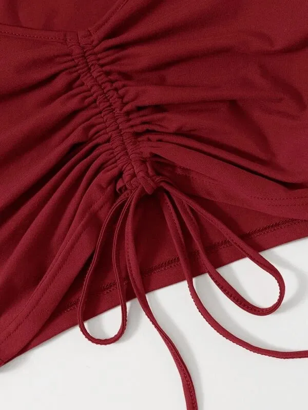 SOLID DRAWSTRING RUCHED TEE
