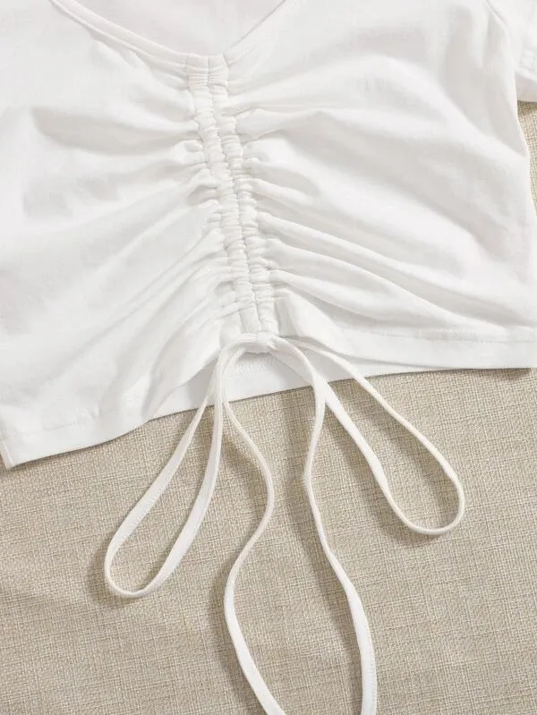 SOLID DRAWSTRING RUCHED TEE