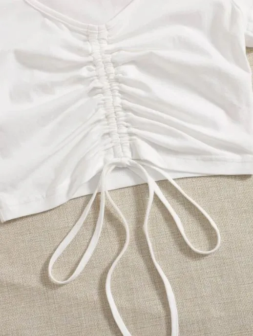 SOLID DRAWSTRING RUCHED TEE