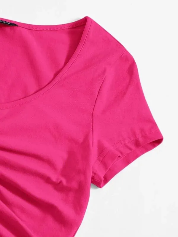 SOLID DRAWSTRING RUCHED TEE