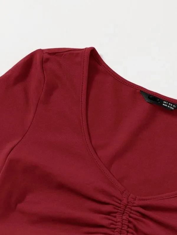 SOLID DRAWSTRING RUCHED TEE