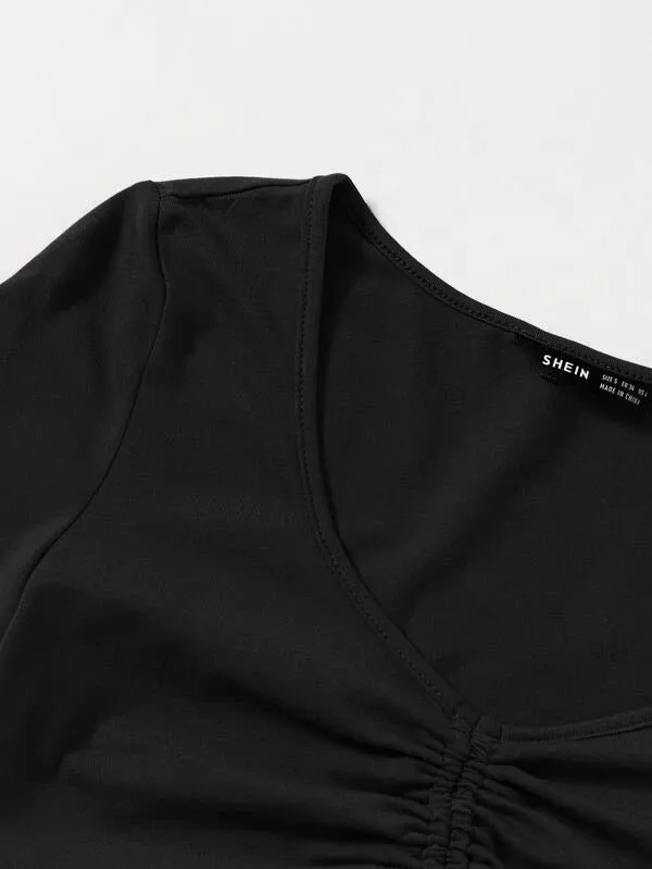 SOLID DRAWSTRING RUCHED TEE