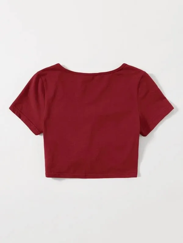 SOLID DRAWSTRING RUCHED TEE