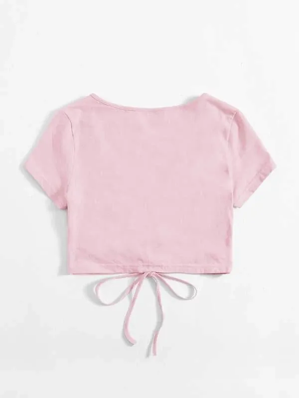 SOLID DRAWSTRING RUCHED TEE