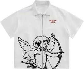 SOLY HUX Men's Summer Zip Up Graphic Tees Short Sleeve Hawaiian Tshirts Lapel Collar Tops