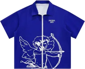 SOLY HUX Men's Summer Zip Up Graphic Tees Short Sleeve Hawaiian Tshirts Lapel Collar Tops