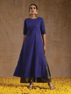 Spectrum Blue Gold Cotton High Slit Kurta Set