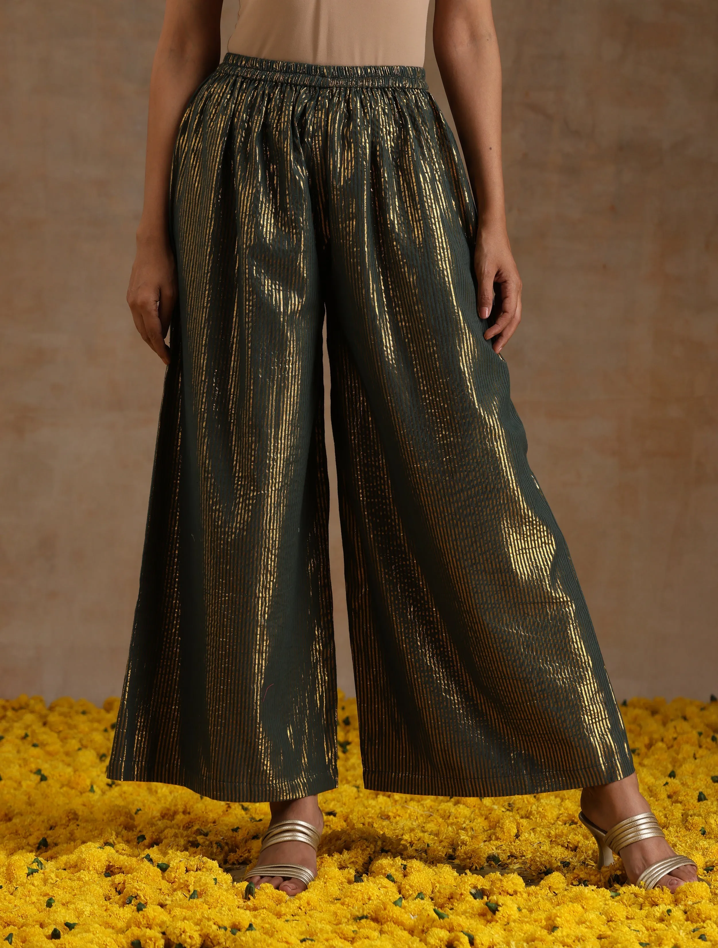 Spectrum Blue Gold Cotton High Slit Kurta Set