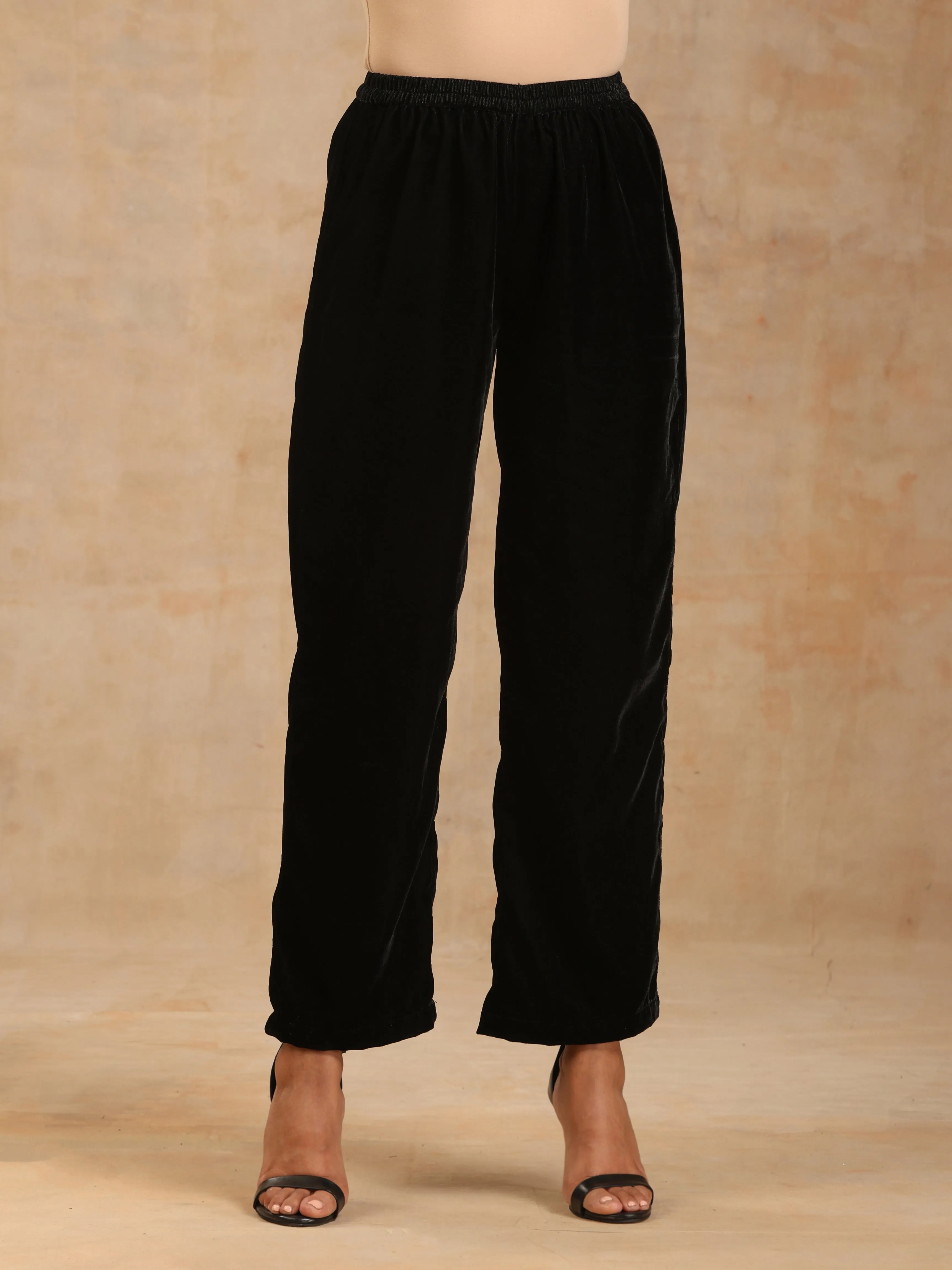 trueBrowns Black Velvet Embroidered Co-ord Set