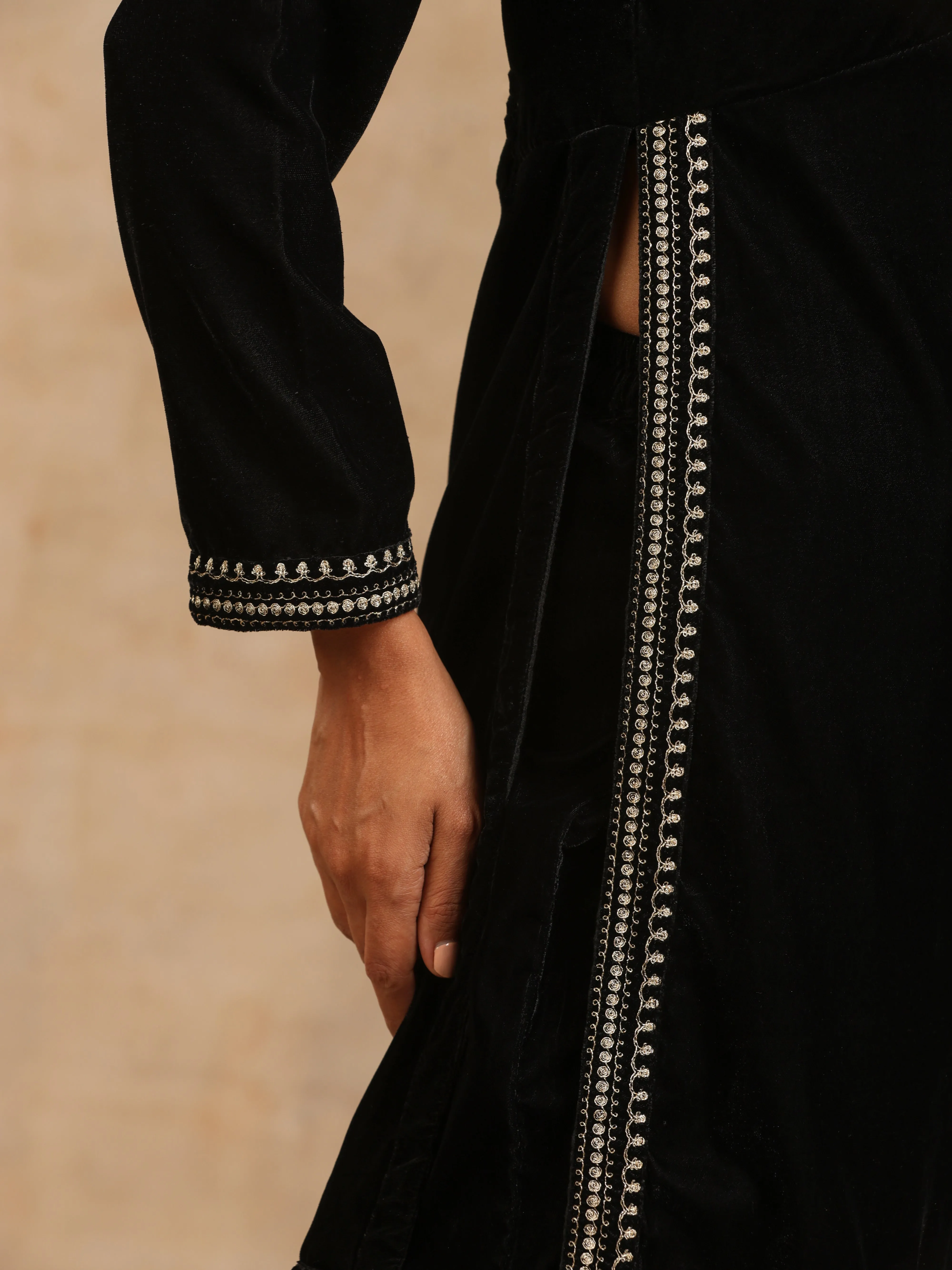 trueBrowns Black Velvet Embroidered Co-ord Set