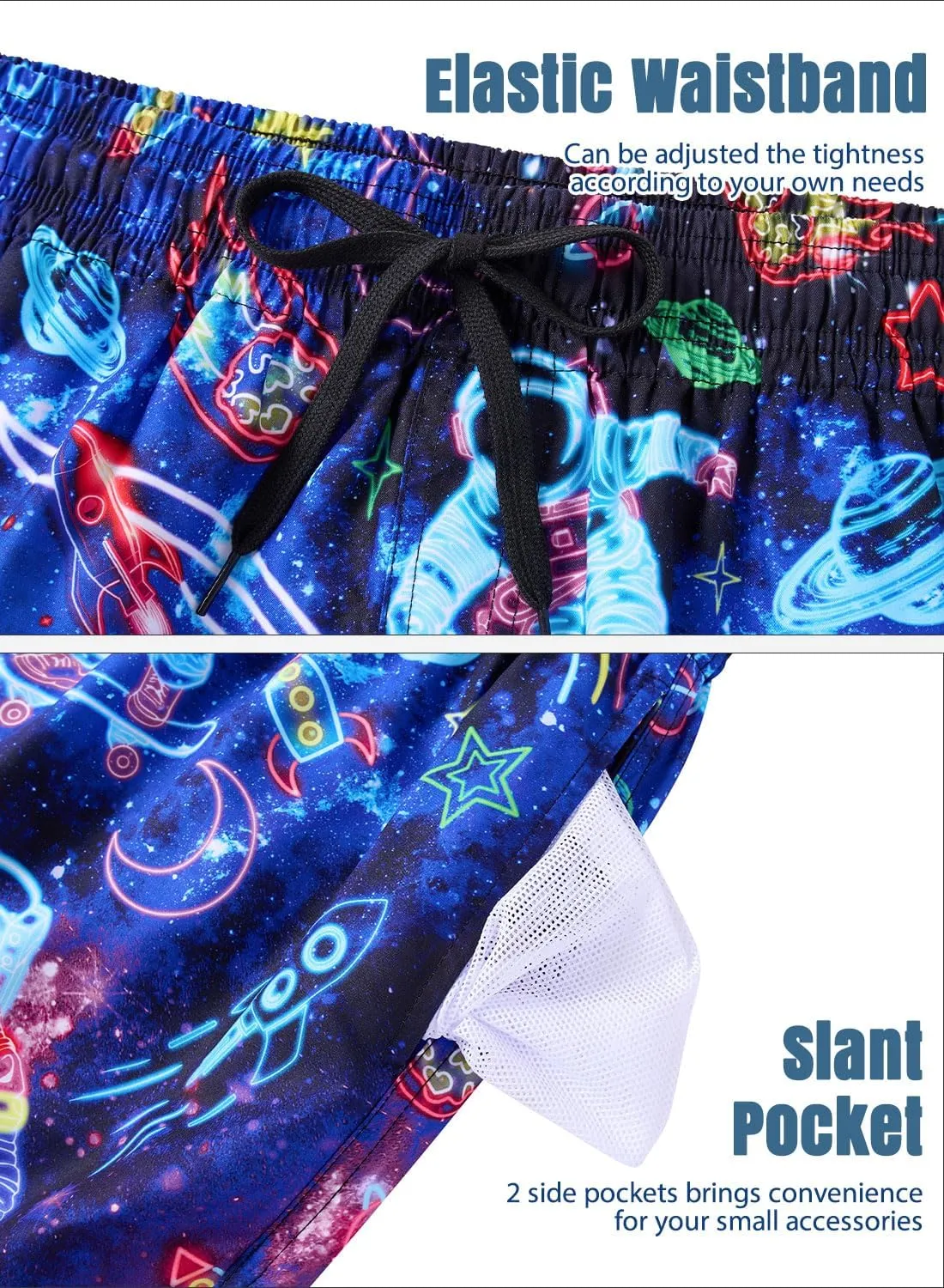 uideazone Men Swim Trunks Drawstring Elastic Waist Quick Dry Beach Shorts with Mesh Lining Swimwear Bathing Suits