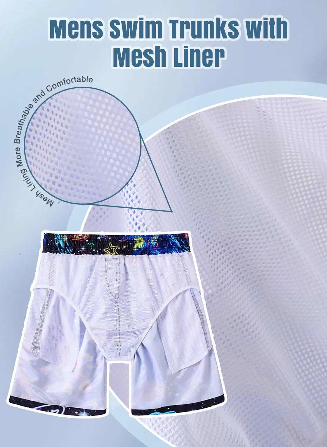 uideazone Men Swim Trunks Drawstring Elastic Waist Quick Dry Beach Shorts with Mesh Lining Swimwear Bathing Suits